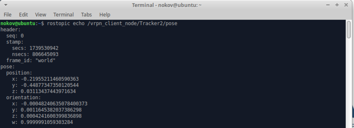 打印Tracker2/pose话题